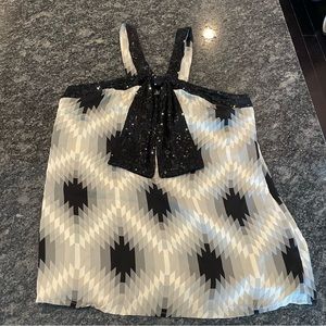 Tory Burch Silk Sequin Bow Sleeveless Top Black & White Size 6